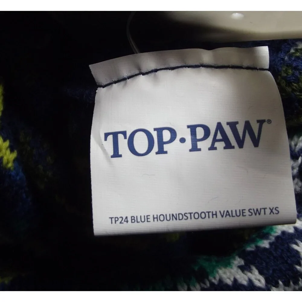 Top Paw Dog Sweater Size XS navy blue houndstooth print green yellow gray preppy